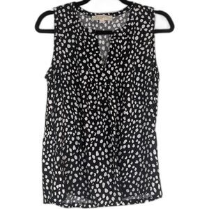 LOFT Blouse XS Black White Polka Dot Sleeveless V Neck Work Top